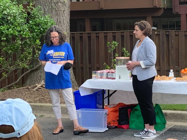 may-31-stewart-3-small Deedee speaking at a JUFJ Campaign Fund event with Kate Stewart for County Council